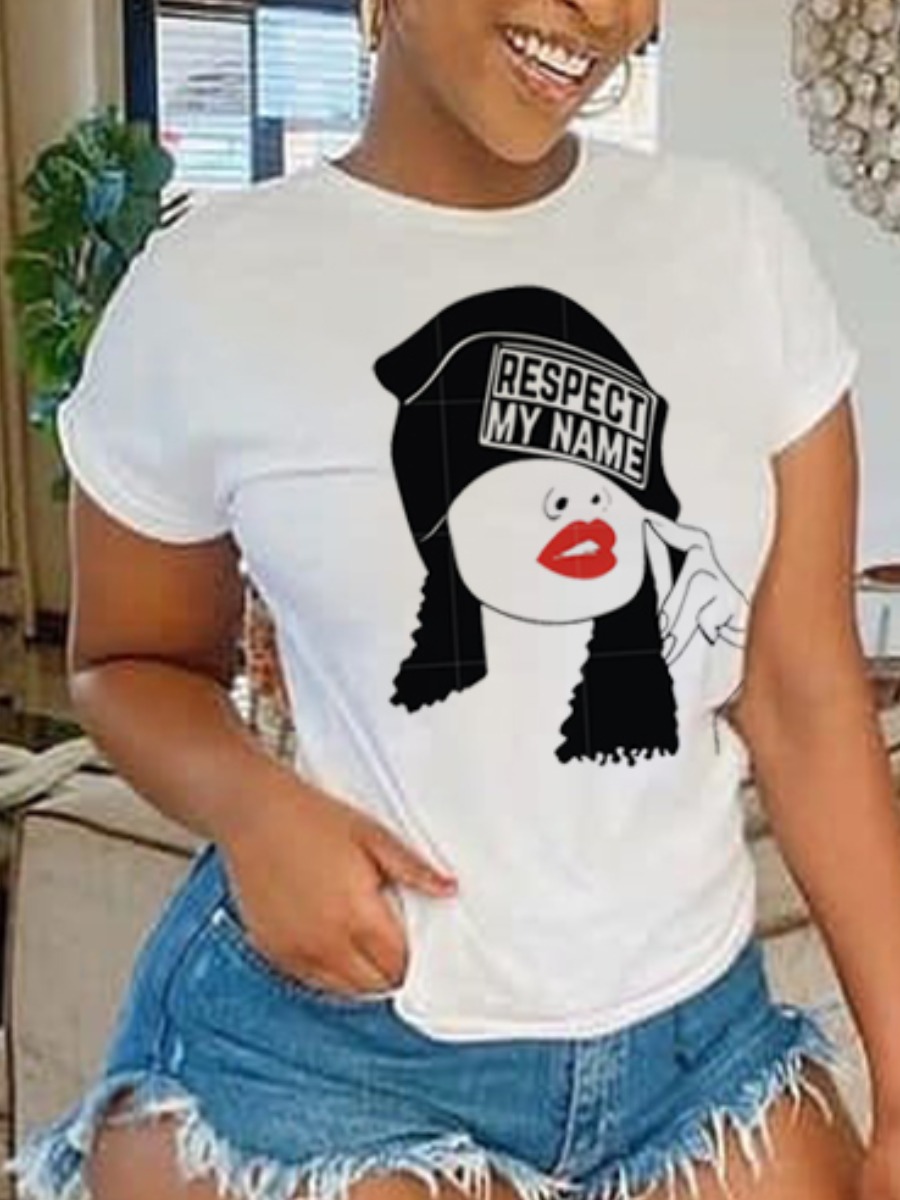 

Lovely Casual Figure Letter Print White T-shirt