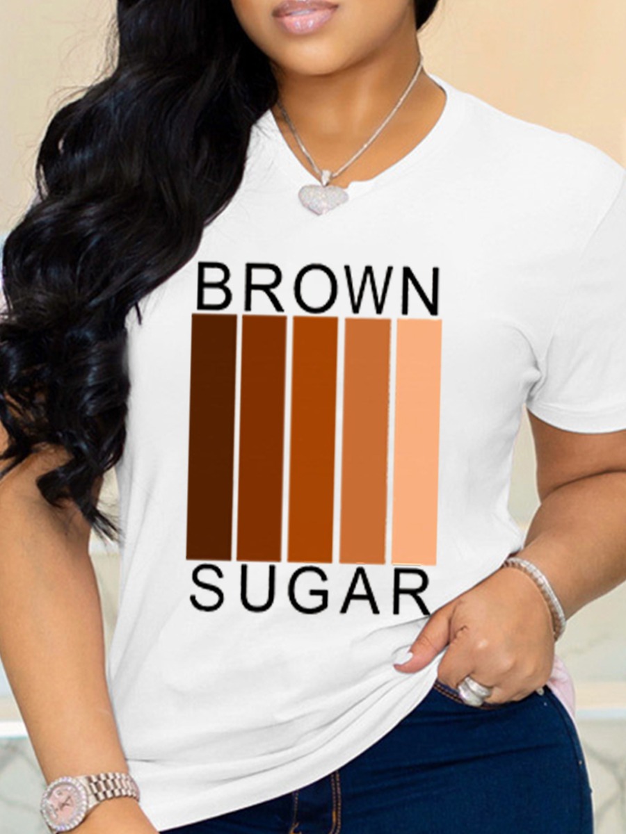 

Lovely Street Letter Print Striped White T-shirt