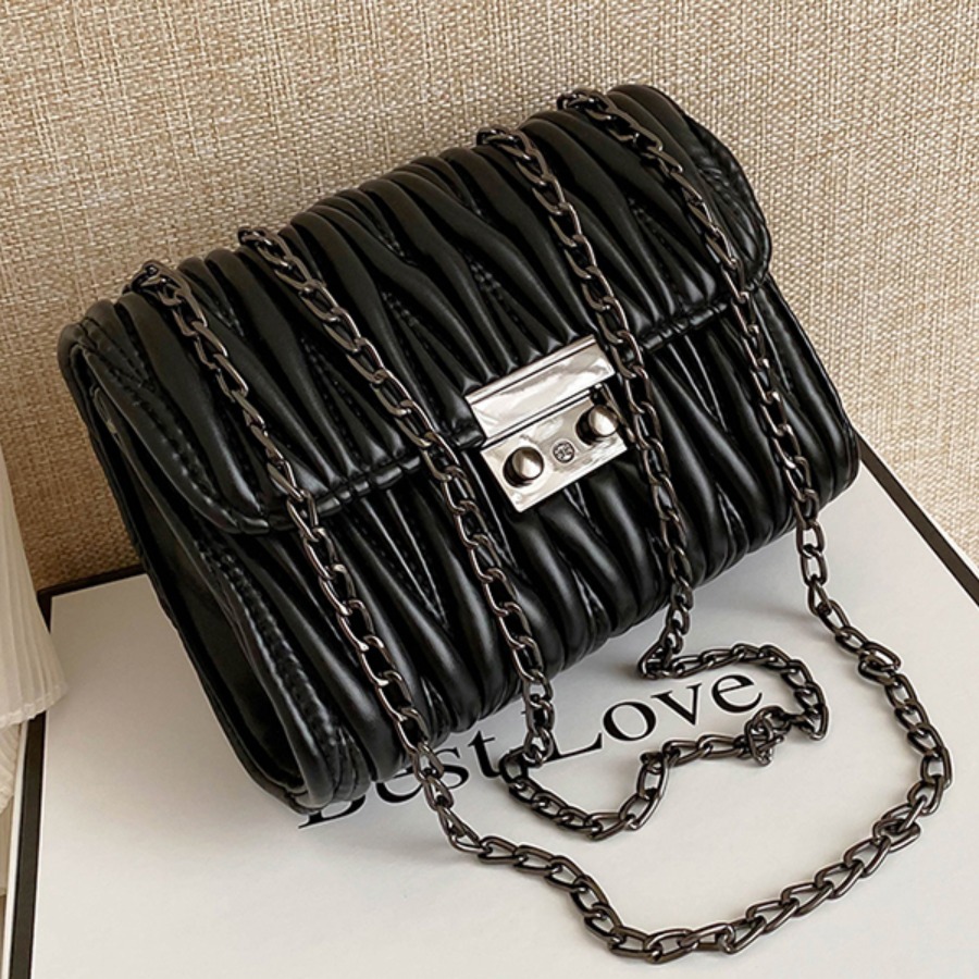 

LW Casual Chain Strap Black Crossbody Bags
