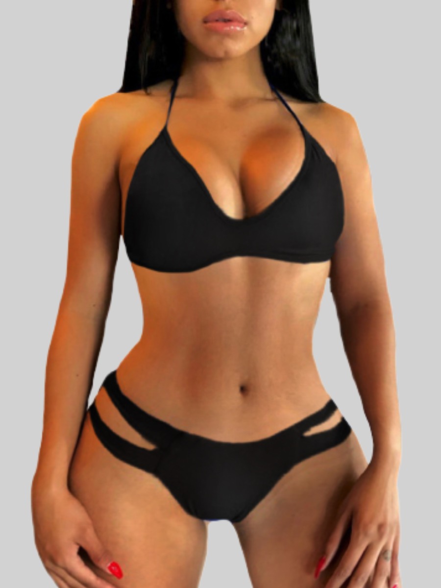 

Lovely Boho Hollow-out Black Two-piece Swimsuit