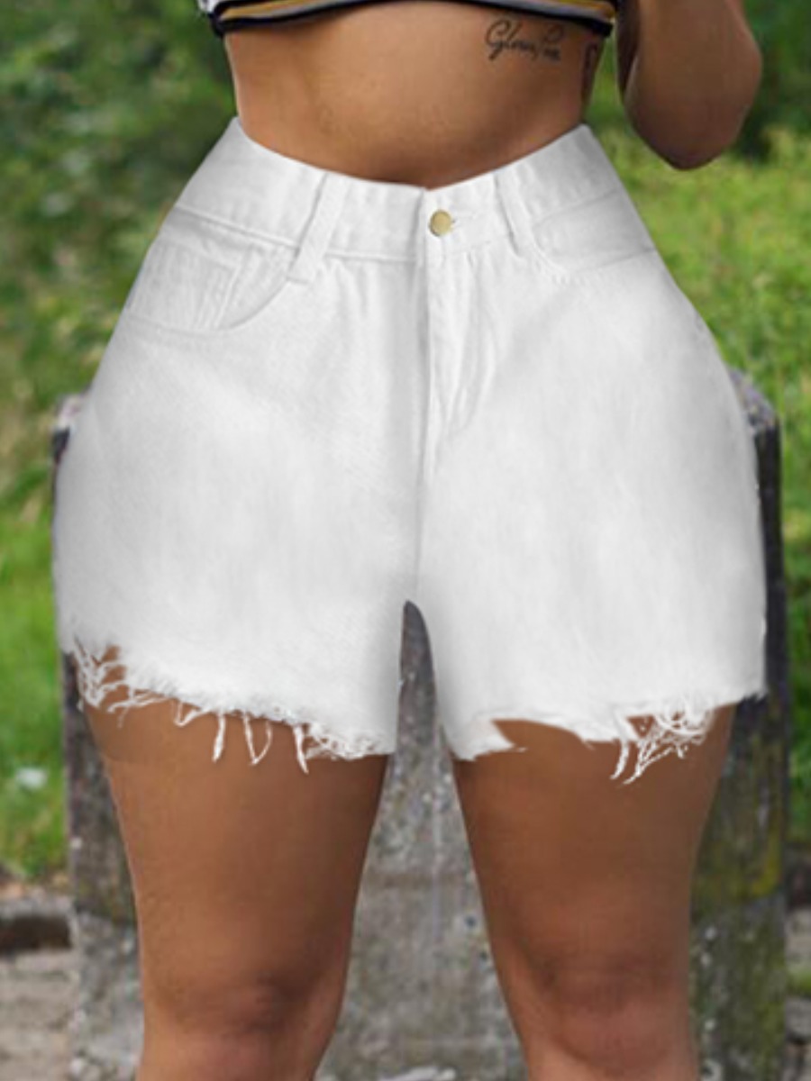 

Lovely Casual High-waisted Ripped White Denim Shorts