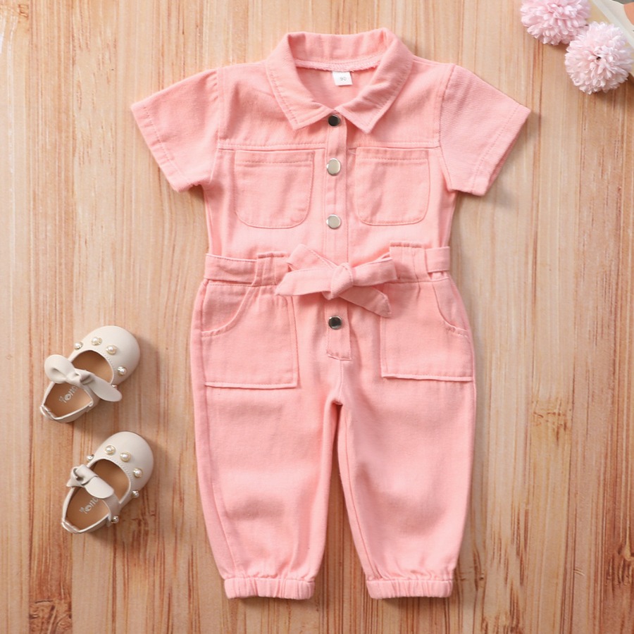 

Lovely Girl Street Button Bandage Design Pink One-piece Jumpsuit