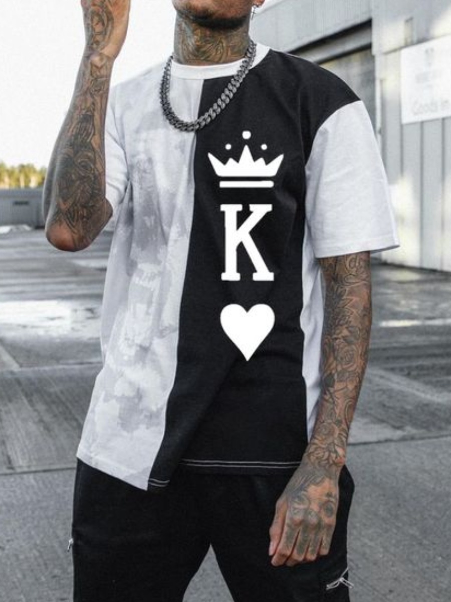 

LW Men Casual Crown Poker Print White T-shirt