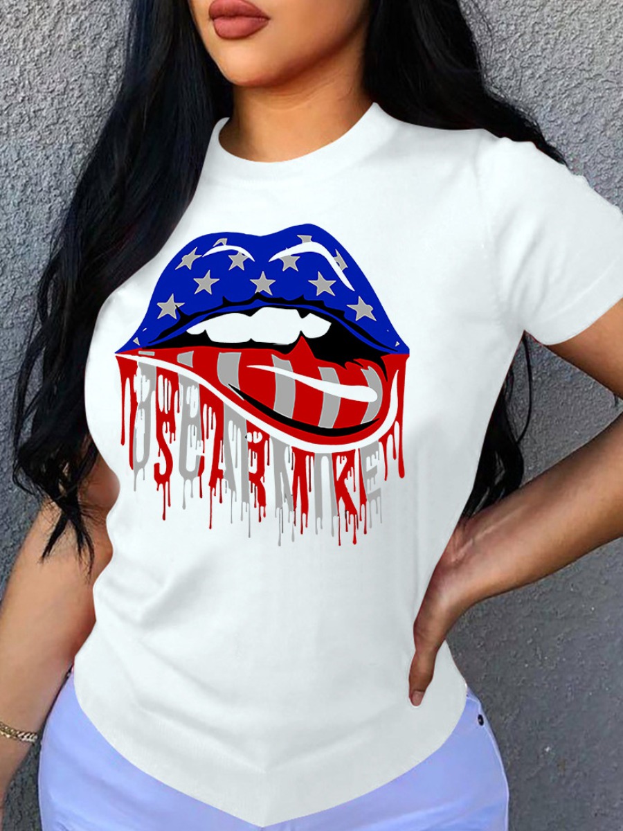 

LW Casual Lip Letter Print White T-shirt