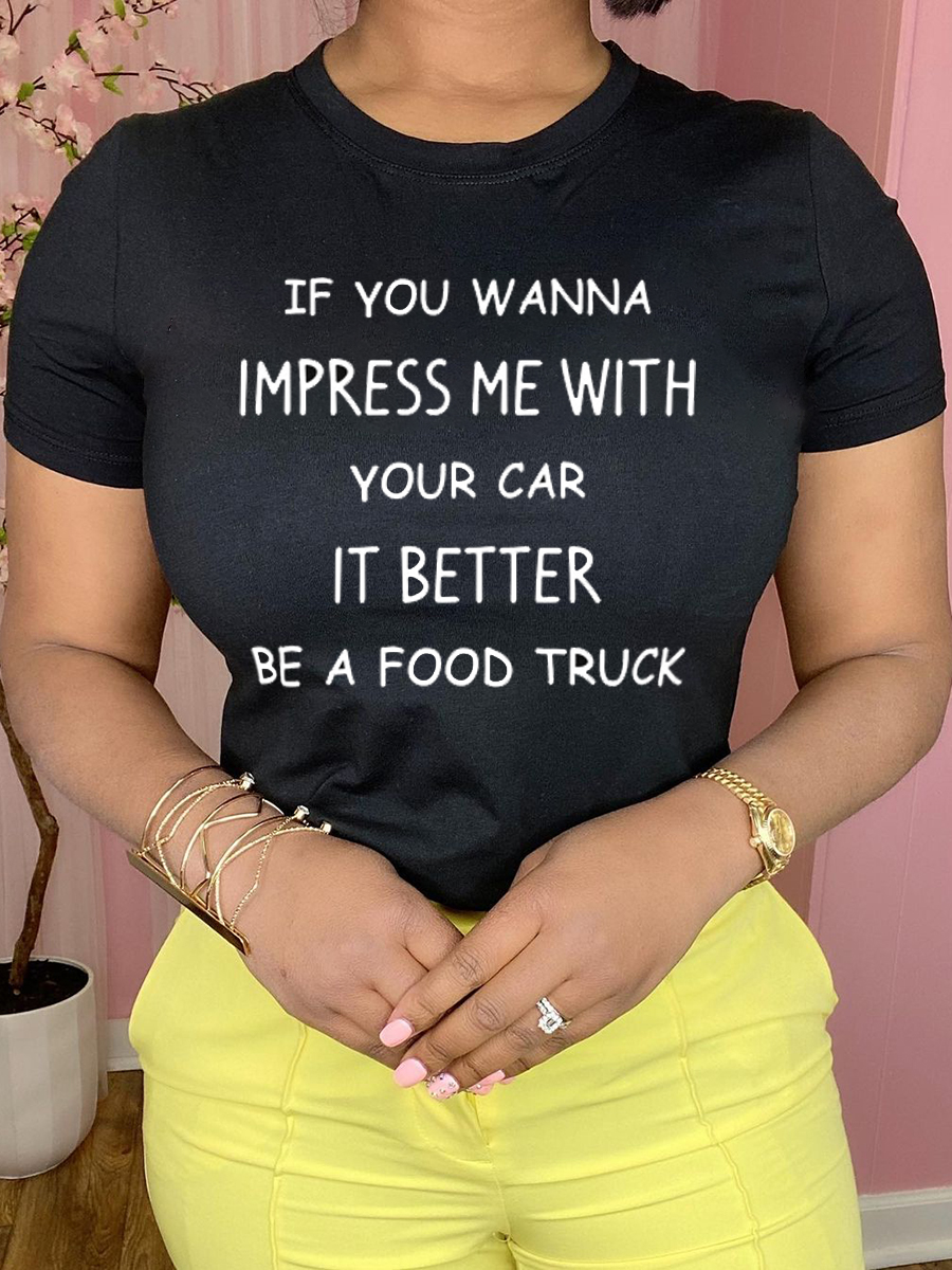 

Lovely Street O Neck Letter Print Black T-shirt