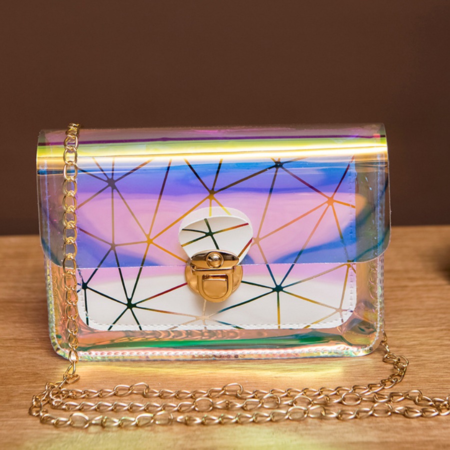 

LW Street See-through Geometric Decoration White Crossbody Bag