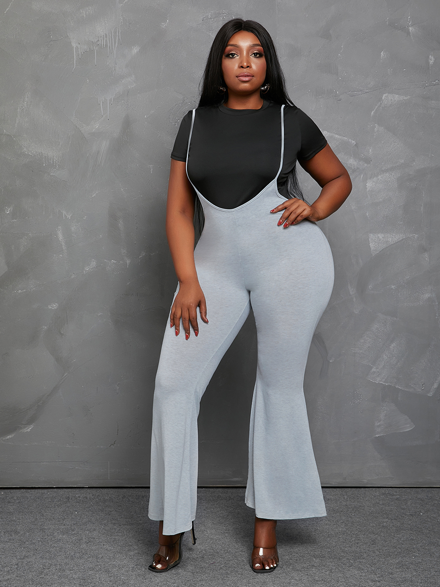 

Lovely Plus Size Casual Flared Overall Grey One-piece Jumpsuit