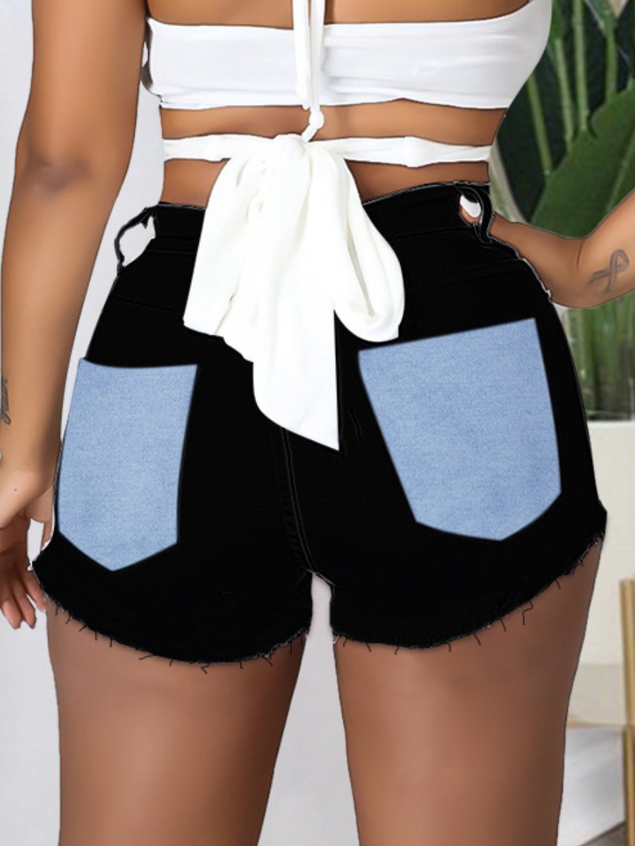 

LW Casual High-waisted Raw Edge Black Denim Shorts