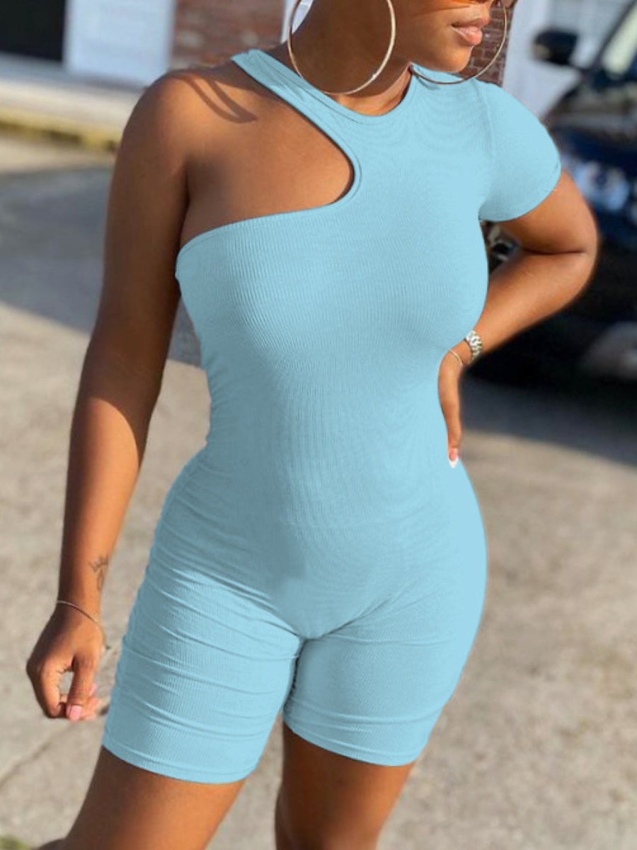 

Lovely Casual O Neck Hollow-out Baby Blue One-piece Romper
