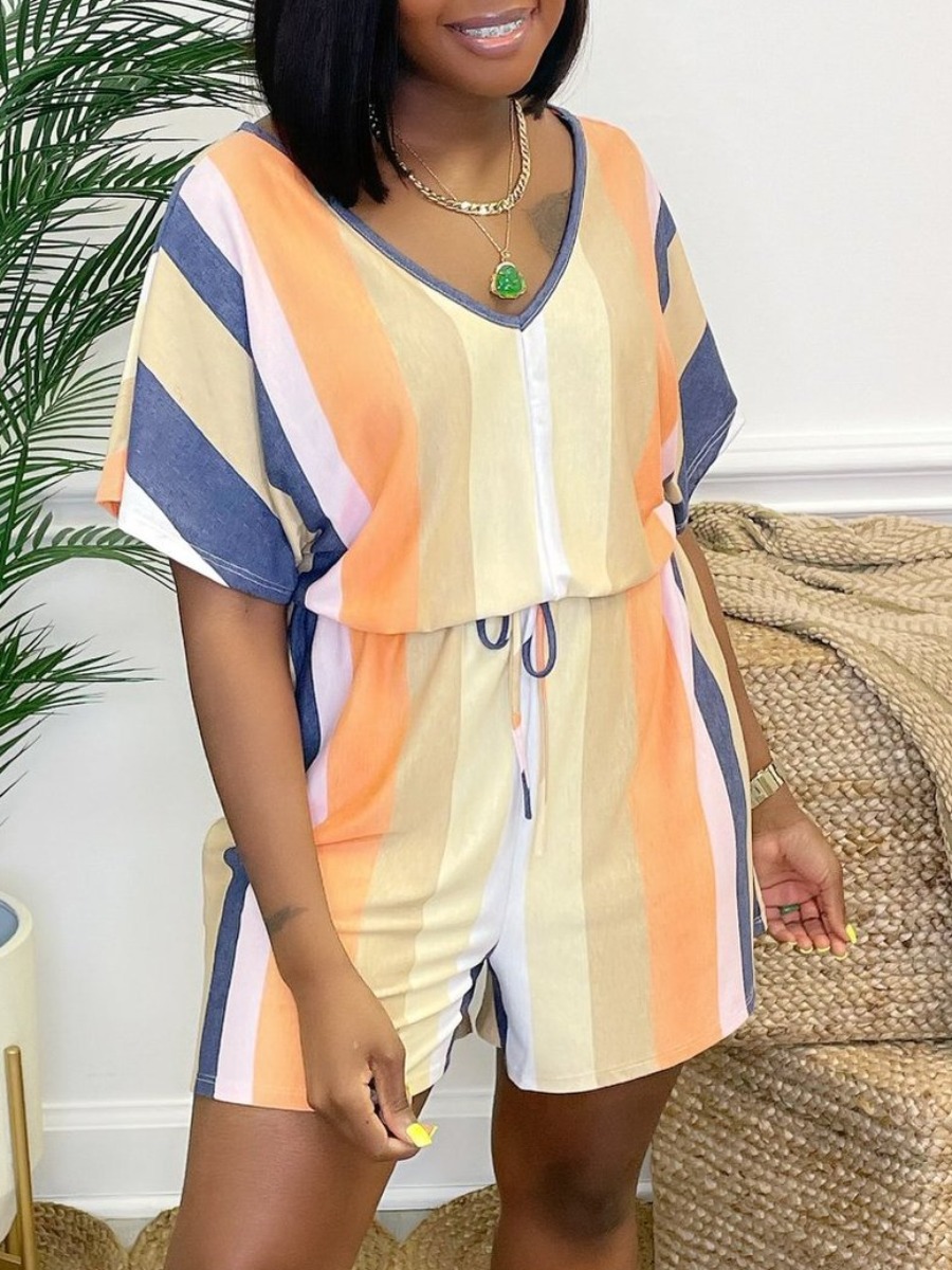 

LW Casual Dropped Shoulder Striped Orange One-piece Romper