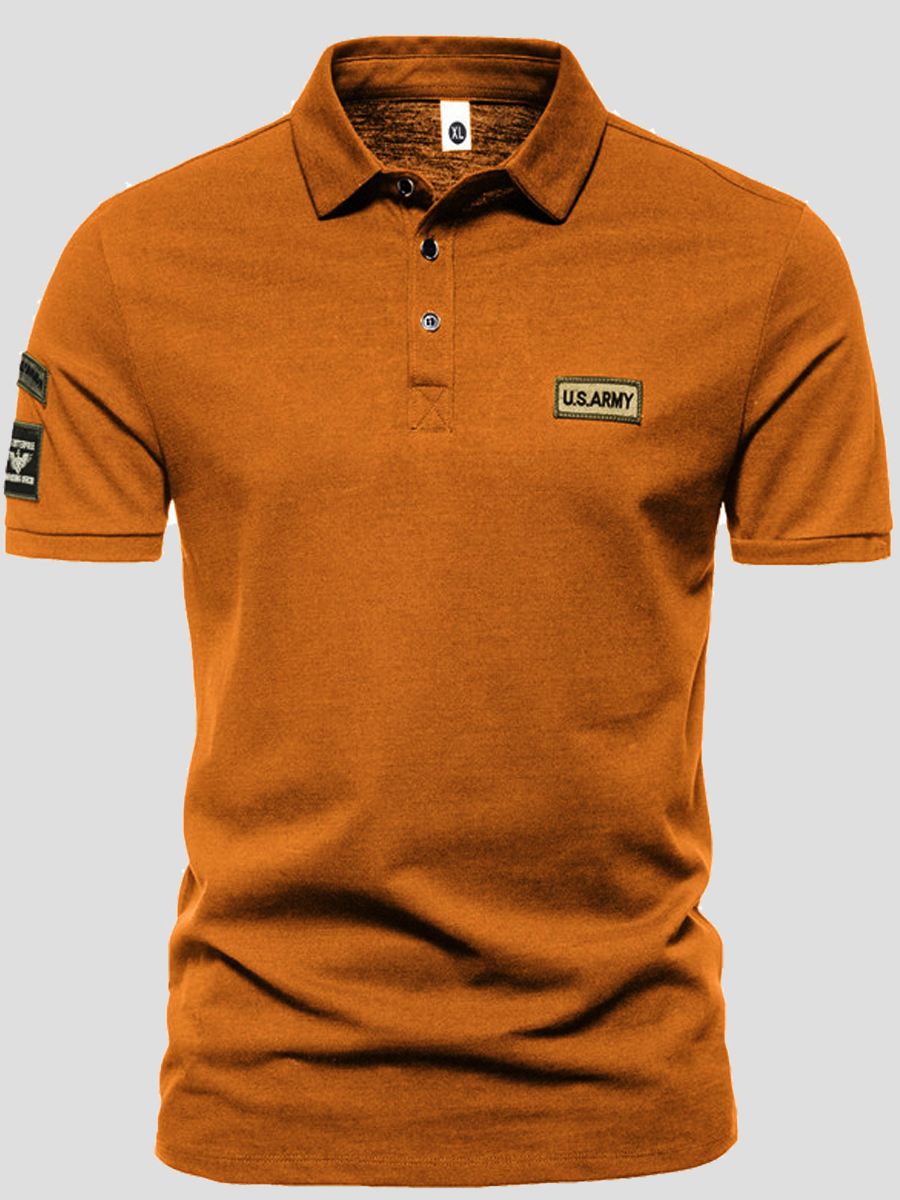 

Lovely Polyester Casual Mixed printing Regular sleeve Letter Regular Turndown Collar Independence Day Positioning Print Polo, Khaki