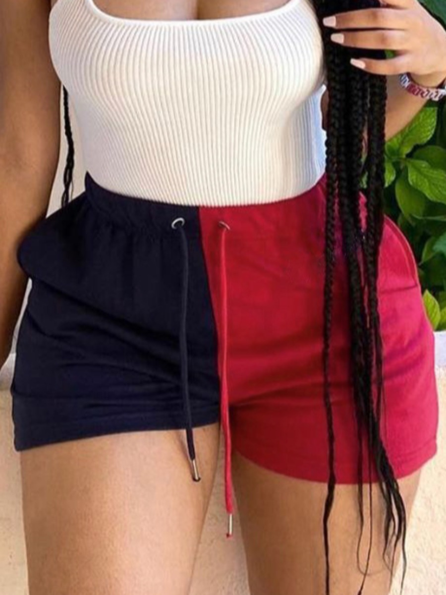 

Lovely Casual Color-lump Drawstring Red Shorts