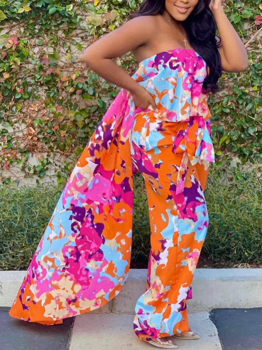 

Lovely Boho Print Off The Shoulder Loose Red One-piece Jumpsuit
