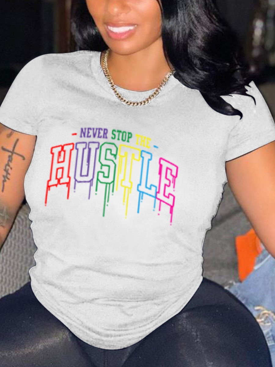

Lovely Casual O Neck Letter Print White T-shirt