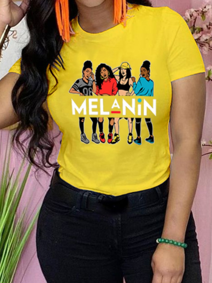 

Lovely Casual Figure Letter Print Yellow T-shirt