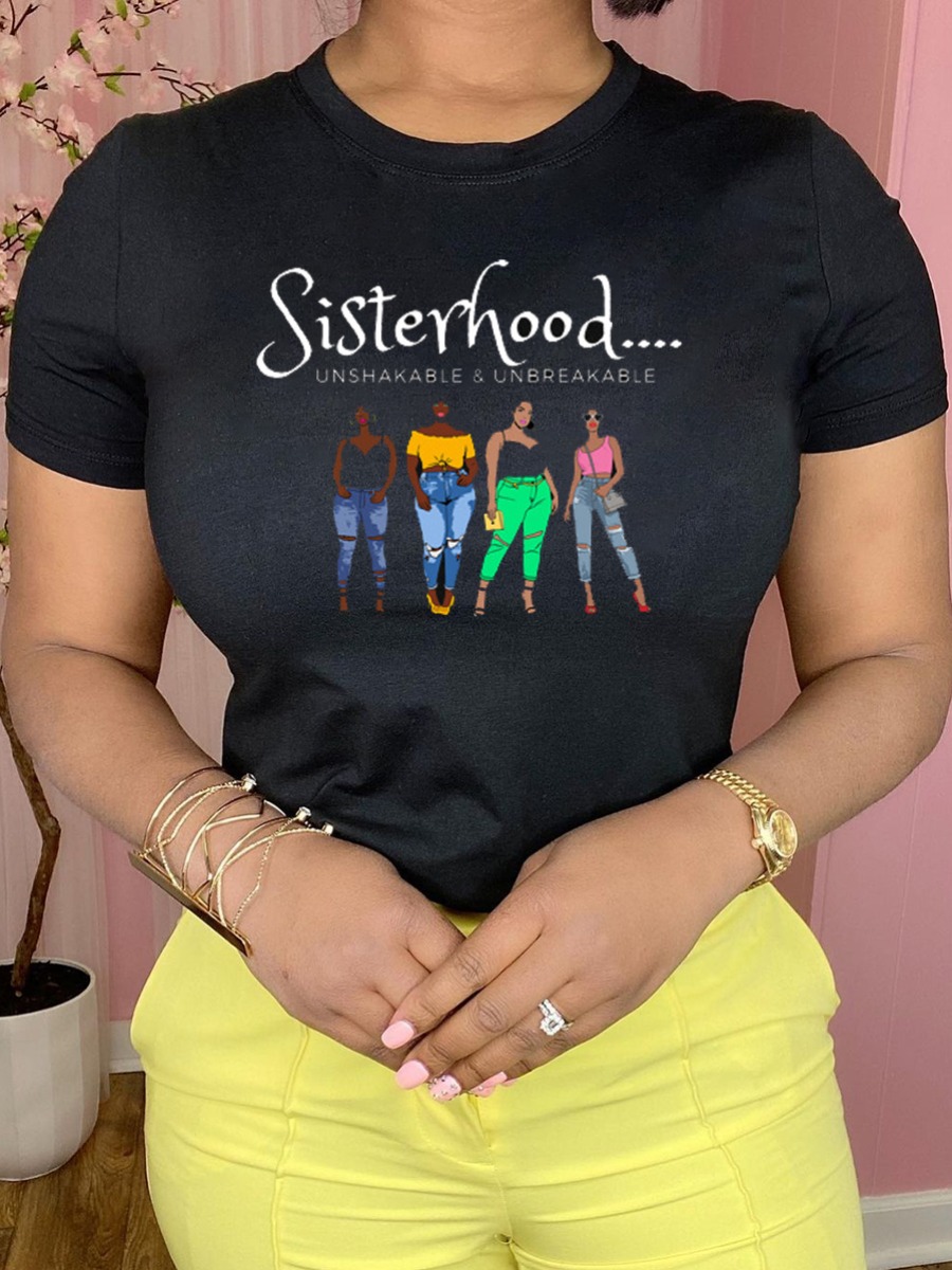 

Lovely Plus Size Casual Figure Letter Print Black T-shirt