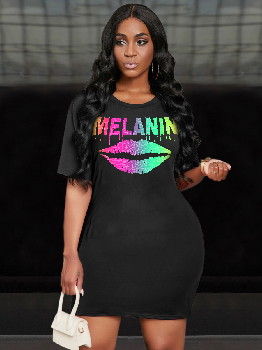 

LW Casual Lip Letter Print Black Mini Dress