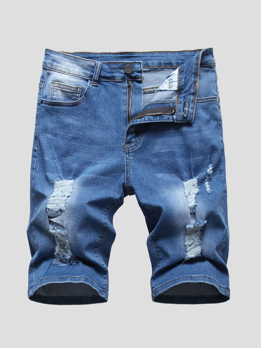 

Lovely Men Casual Mid Waist Ripped Blue Denim Shorts