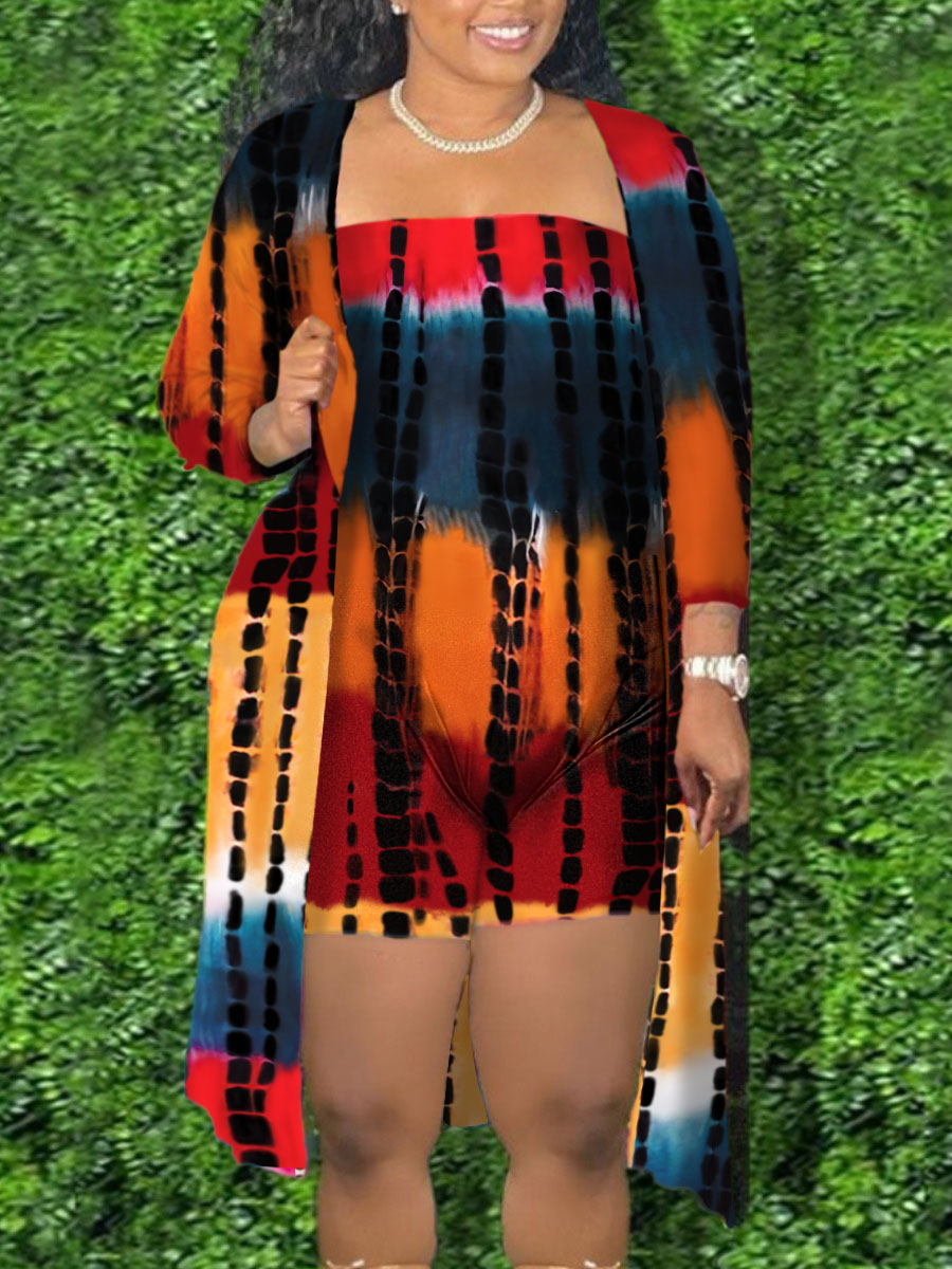 

Lovely Plus Size Casual Tie-dye Multicolor Two-piece Shorts Set, Multi
