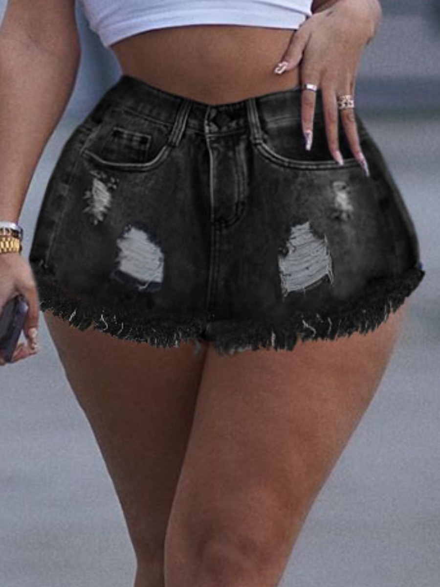 

Lovely Street High-waisted Ripped Black Denim Shorts