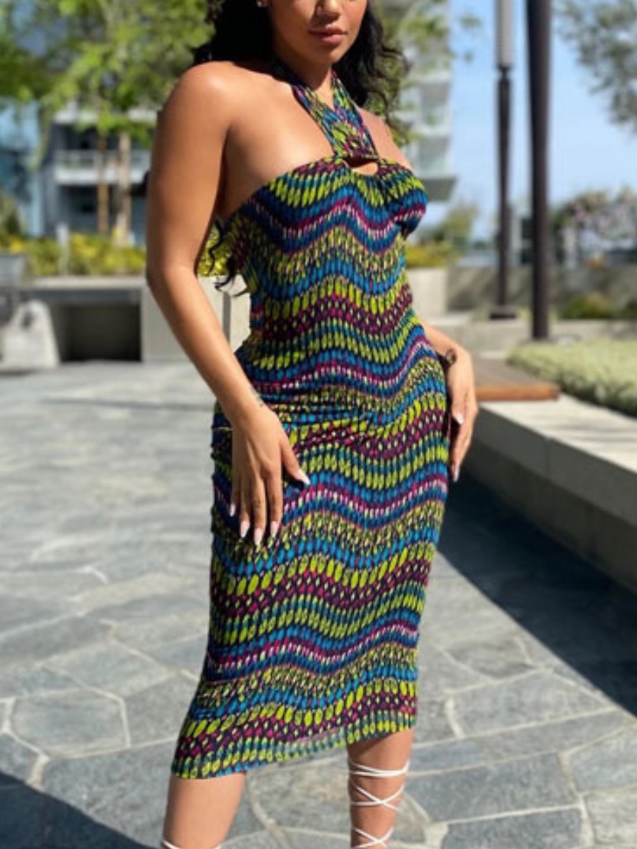 

Lovely Casual Off The Shoulder Basic Striped Green Mid Calf Dress