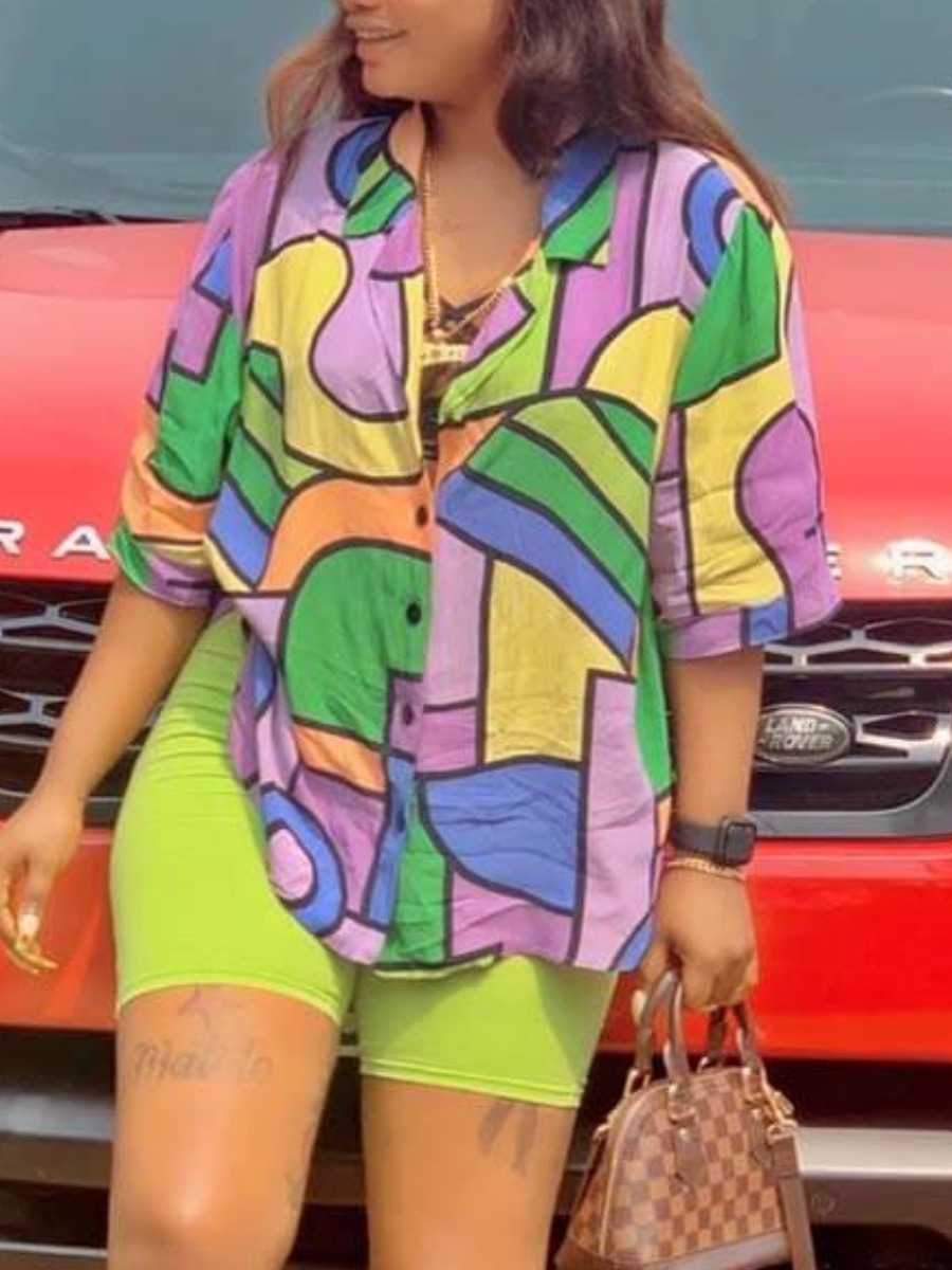 

LW BASICS Casual Print Multicolor Two-piece Shorts Set, Multi