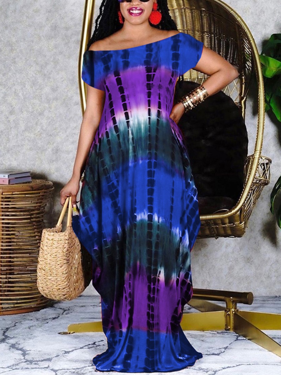 

LW Boat Neck Tie-dye Loose Dress, Purple