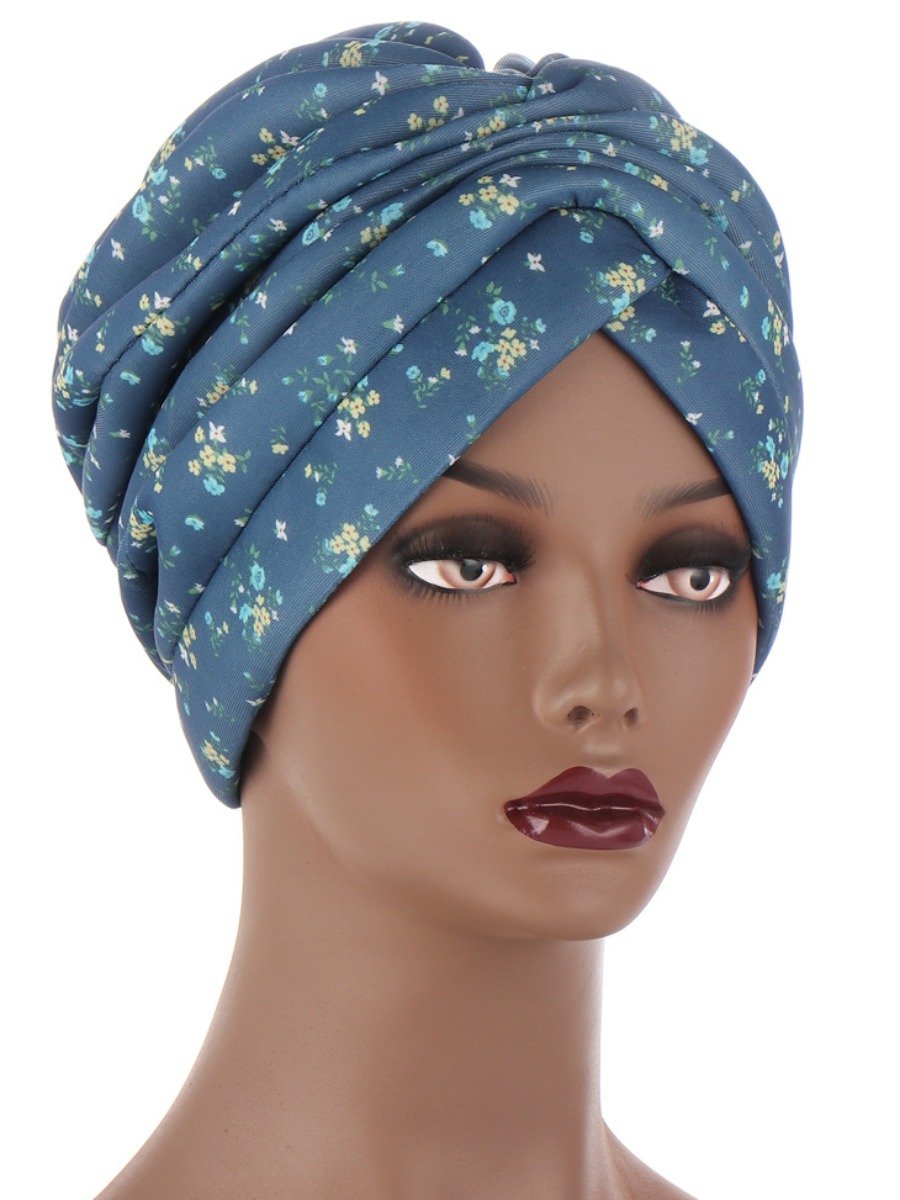 

Lovely Casual Floral Print Fold Design Deep Blue Hat