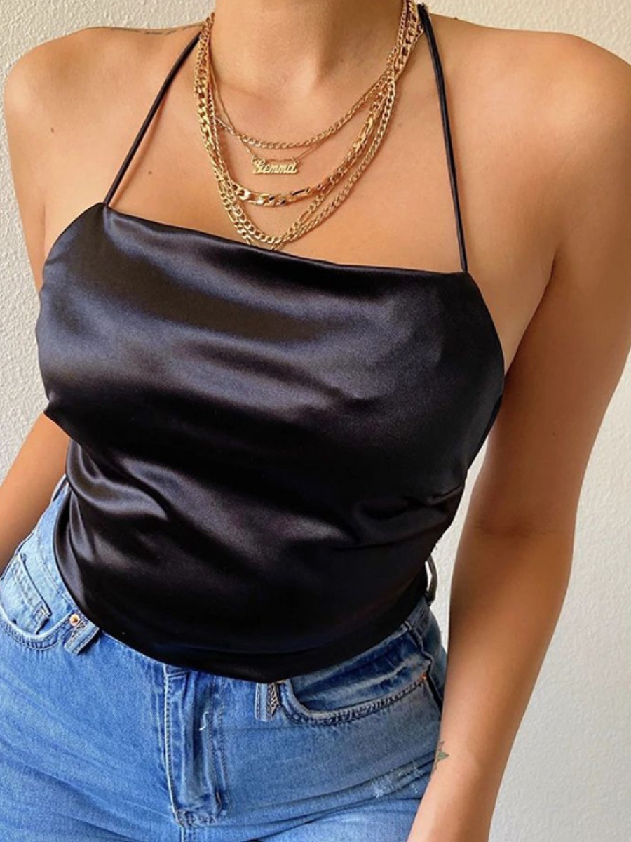 

Lovely Sexy Backless Bandage Design Black Camisole