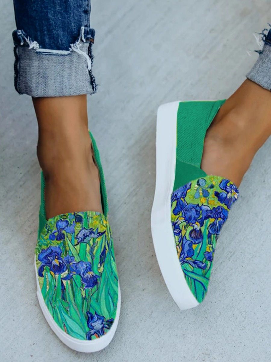 

Lovely Casual Floral Print Green Flats