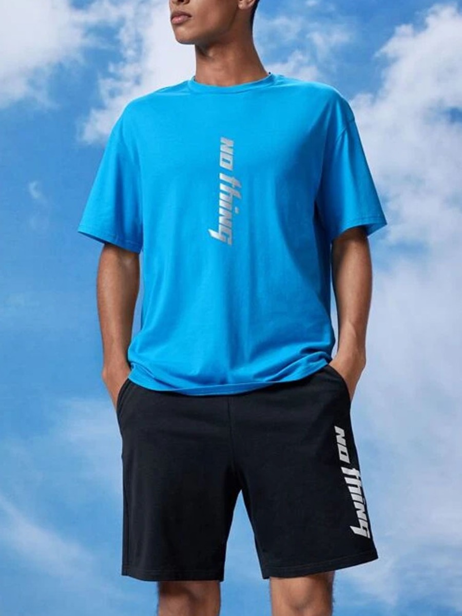 

Lovely Men Casual Letter Print Drawstring Blue Two Piece Shorts Set