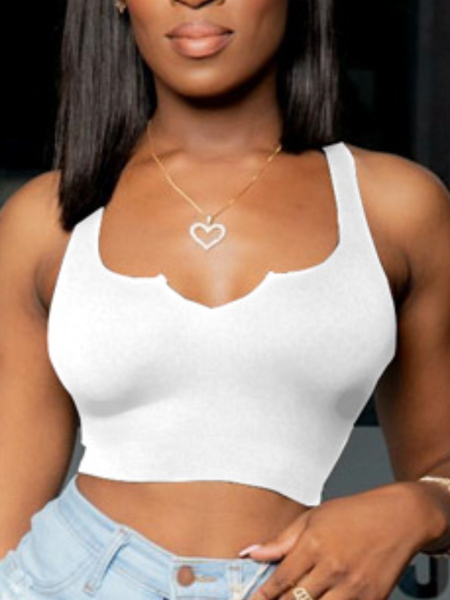 LW BASICS Casual U Neck Crop Top White Camisole