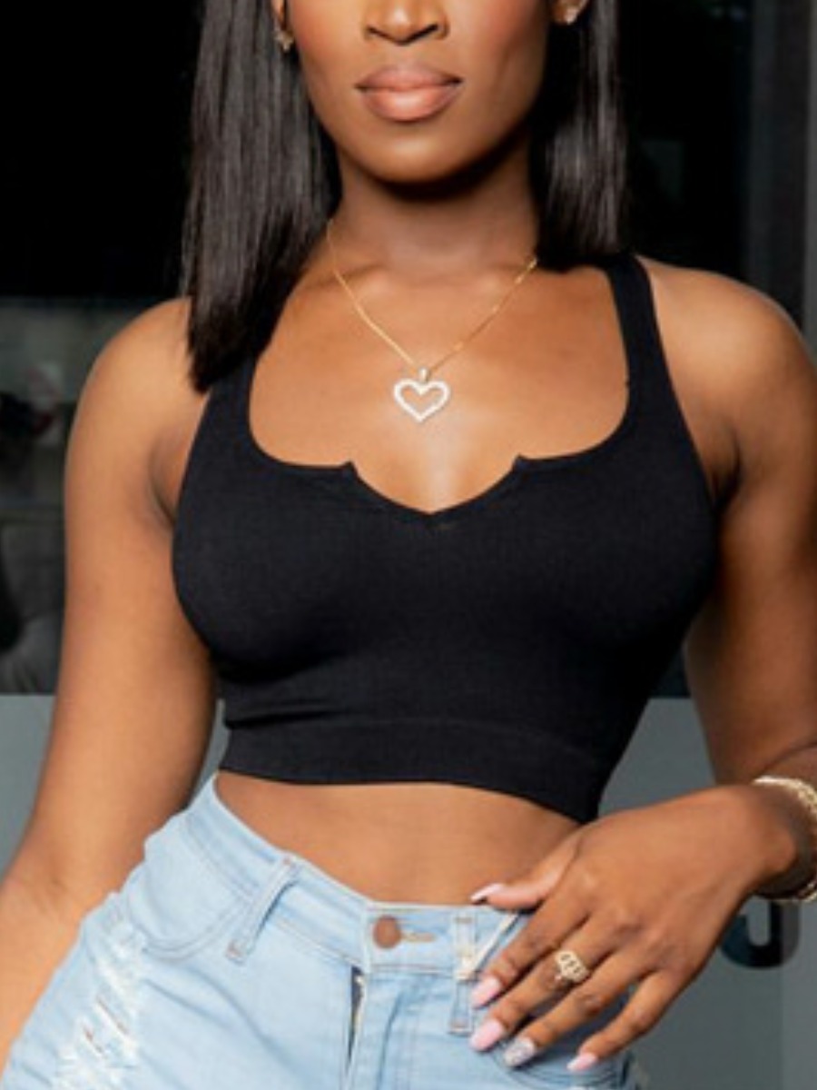 

Lovely Casual U Neck Crop Top Black Camisole