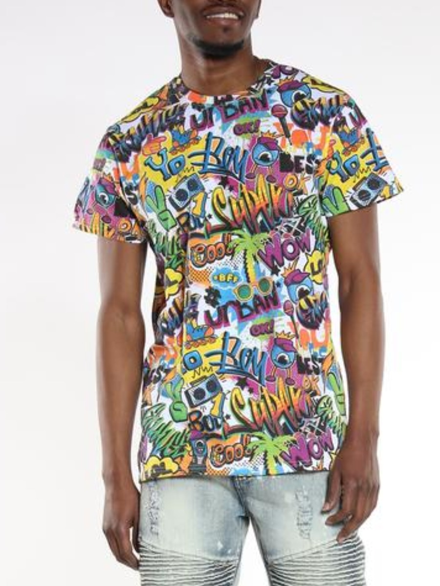 

Lovely Men Street Cartoon Letter Print Multicolor T-shirt, Multi