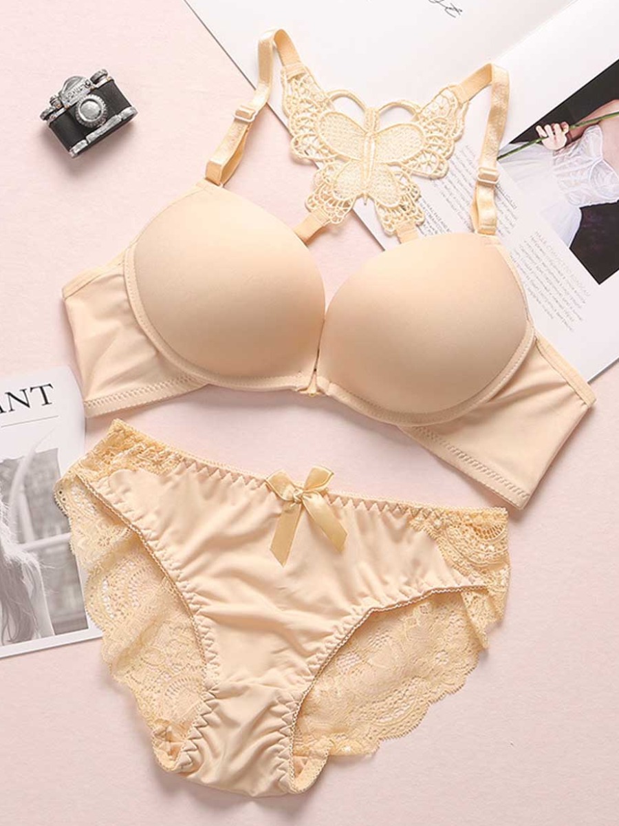 

LW SXY Casual Hollow-out Beige Bra Set