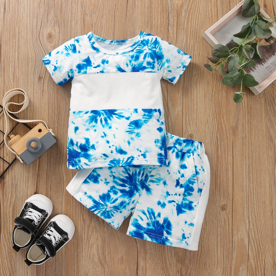 

Lovely Boy Casual Round Neck Tie Dye Blue Two Piece Shorts Set