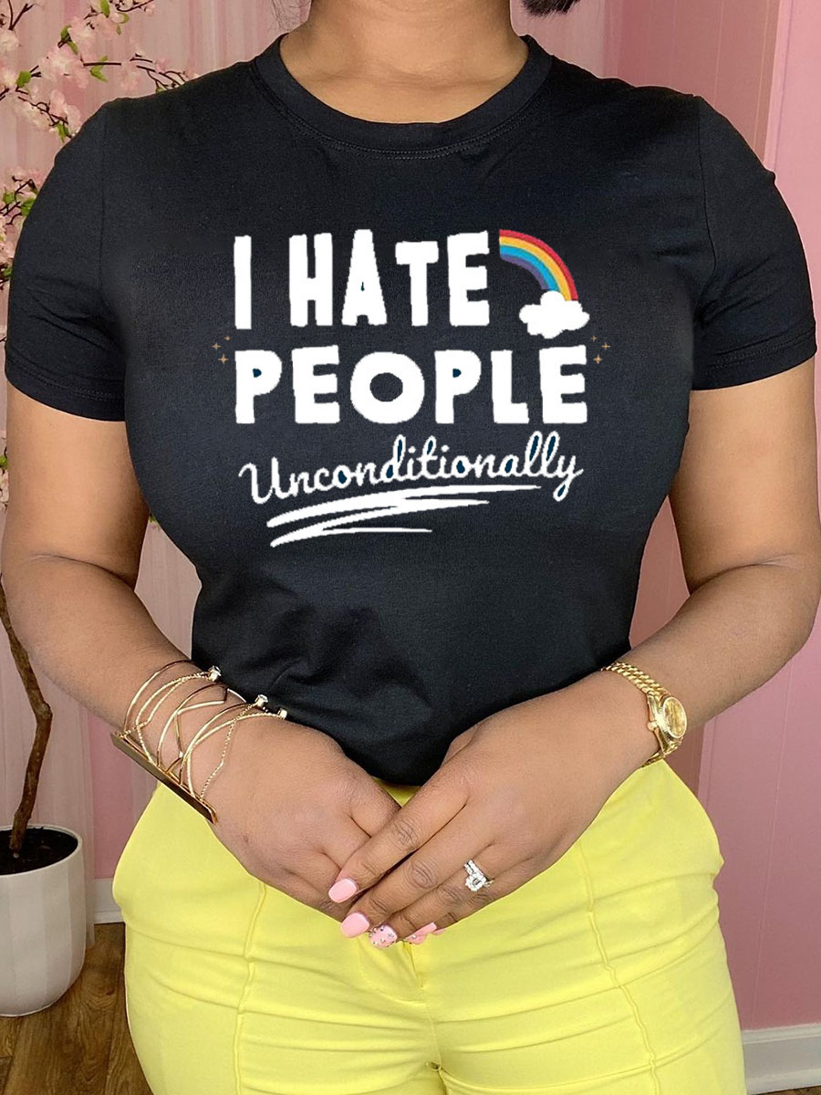 

Lovely Casual O Neck Letter Print Black T-shirt