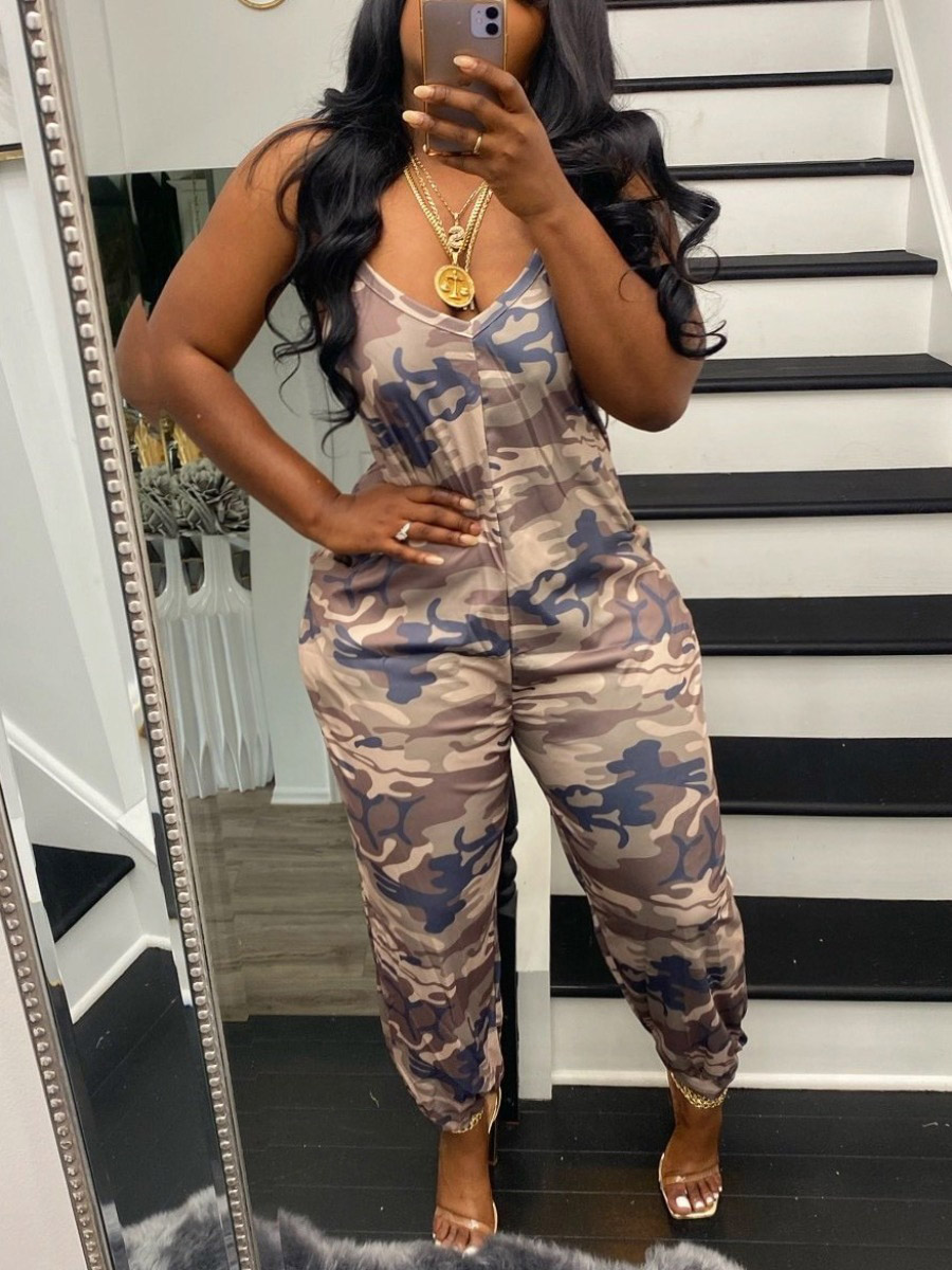 

LW Plus Size Casual V Neck Camo Print One-piece Jumpsuit