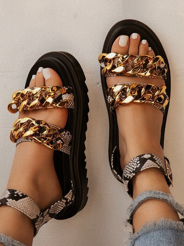 

Lovely Casual Cobra Print Chain Decoration Platform Shoes