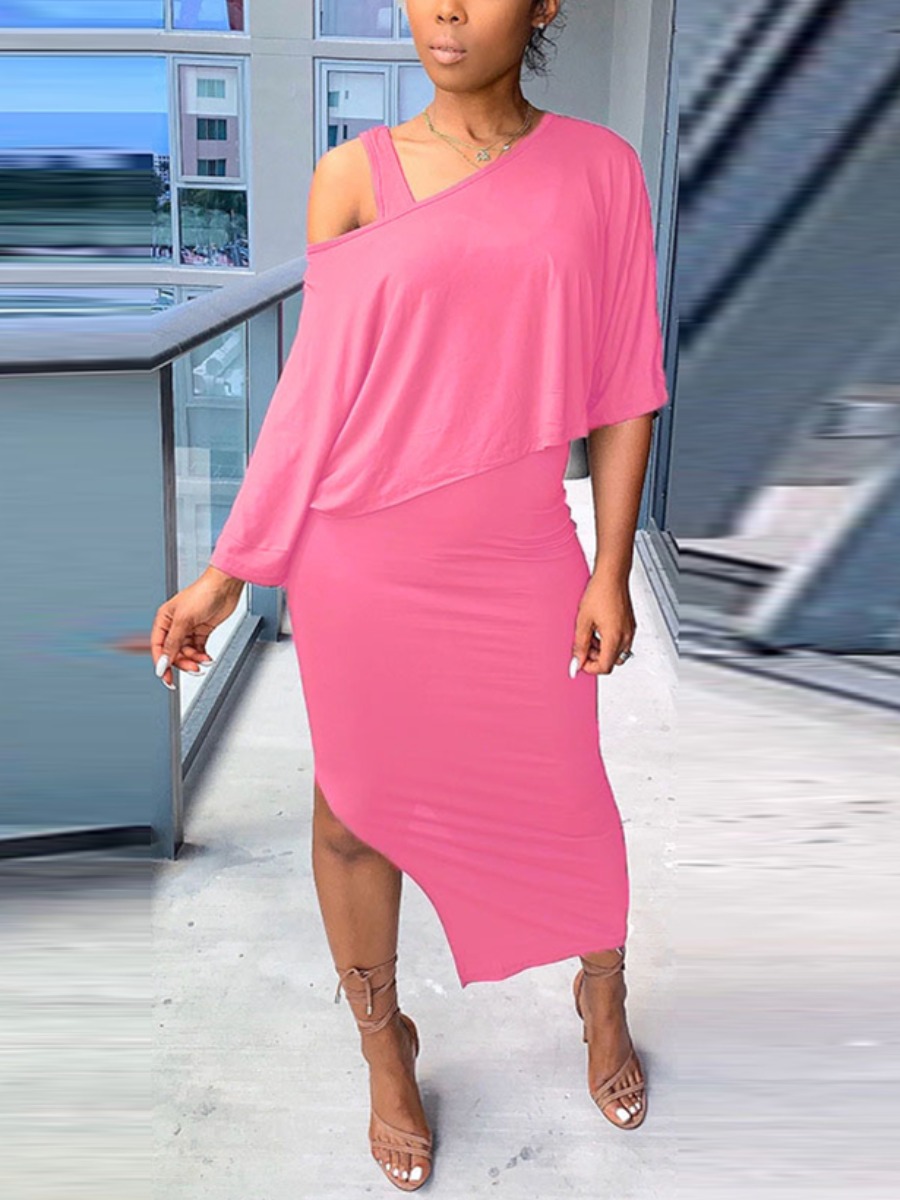 

LW Casual U Neck Slit Light Pink Two Piece Dress Set
