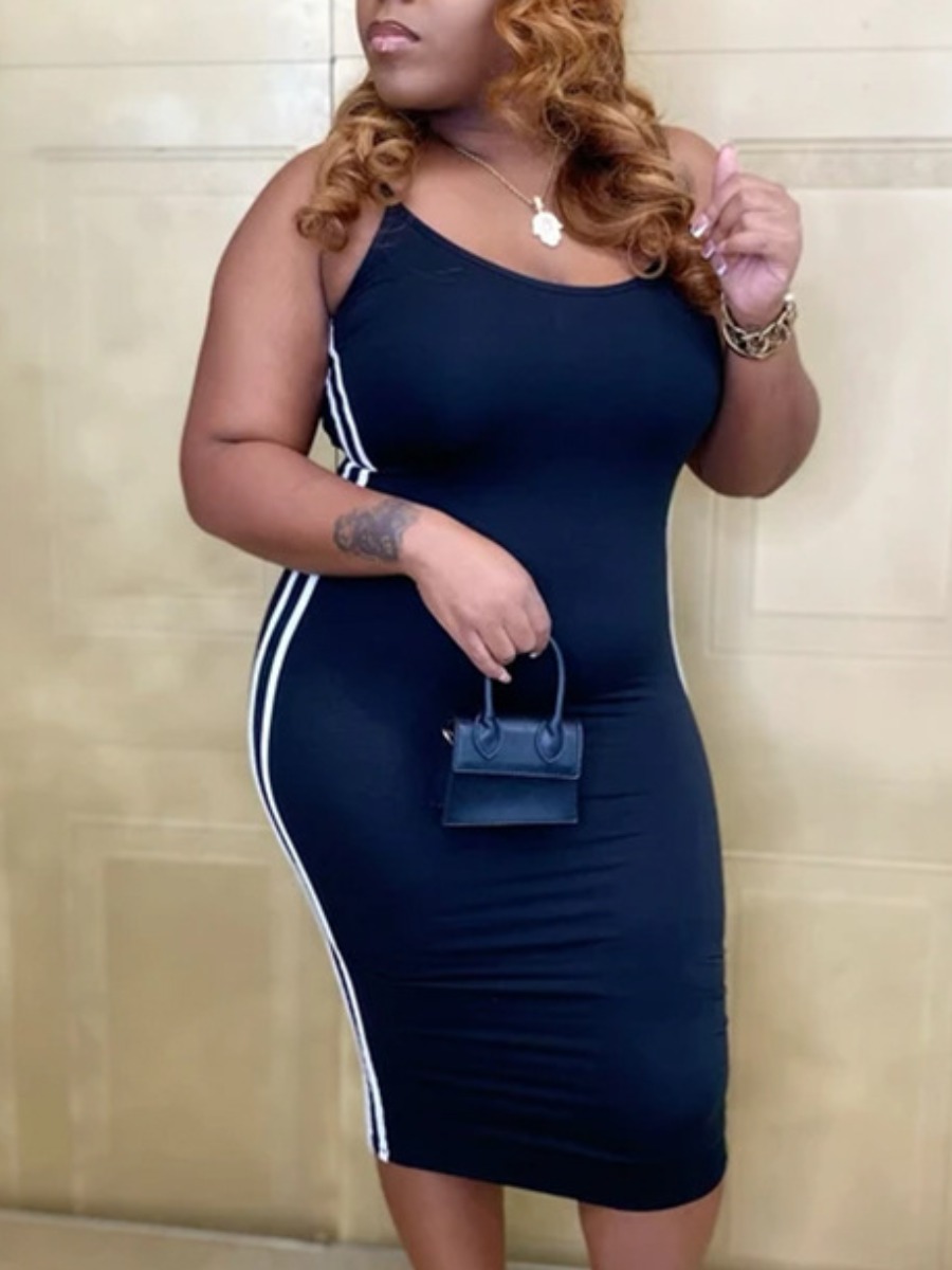 

Lovely Street U Neck Striped Black Knee Length Dress