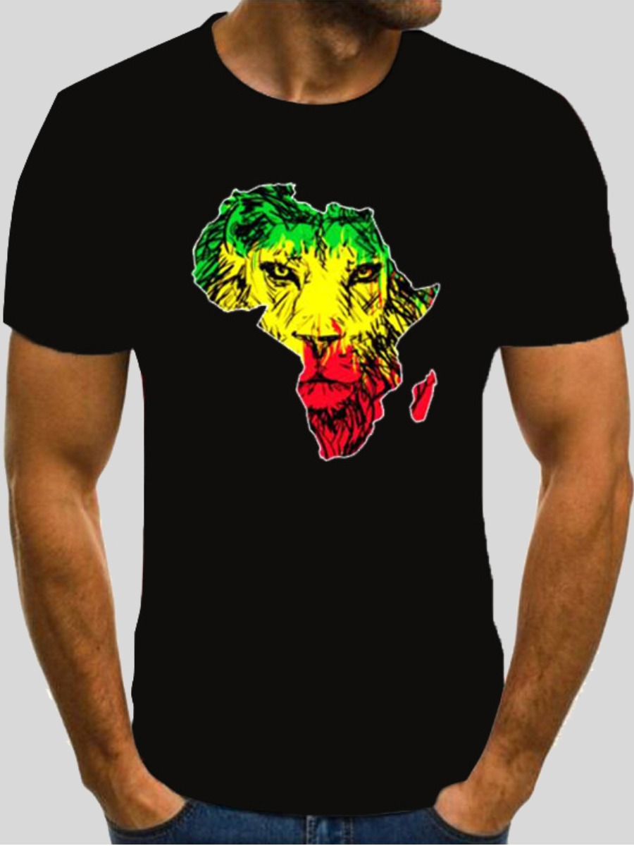 

Lovely Men Casual Africa Lion Print Black T-shirt