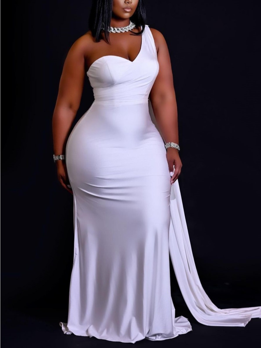 

LW One Shoulder Elastic Prom Dress, White