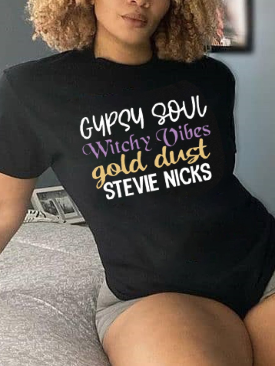 

Lovely Casual Round Neck Letter Print Black T-shirt