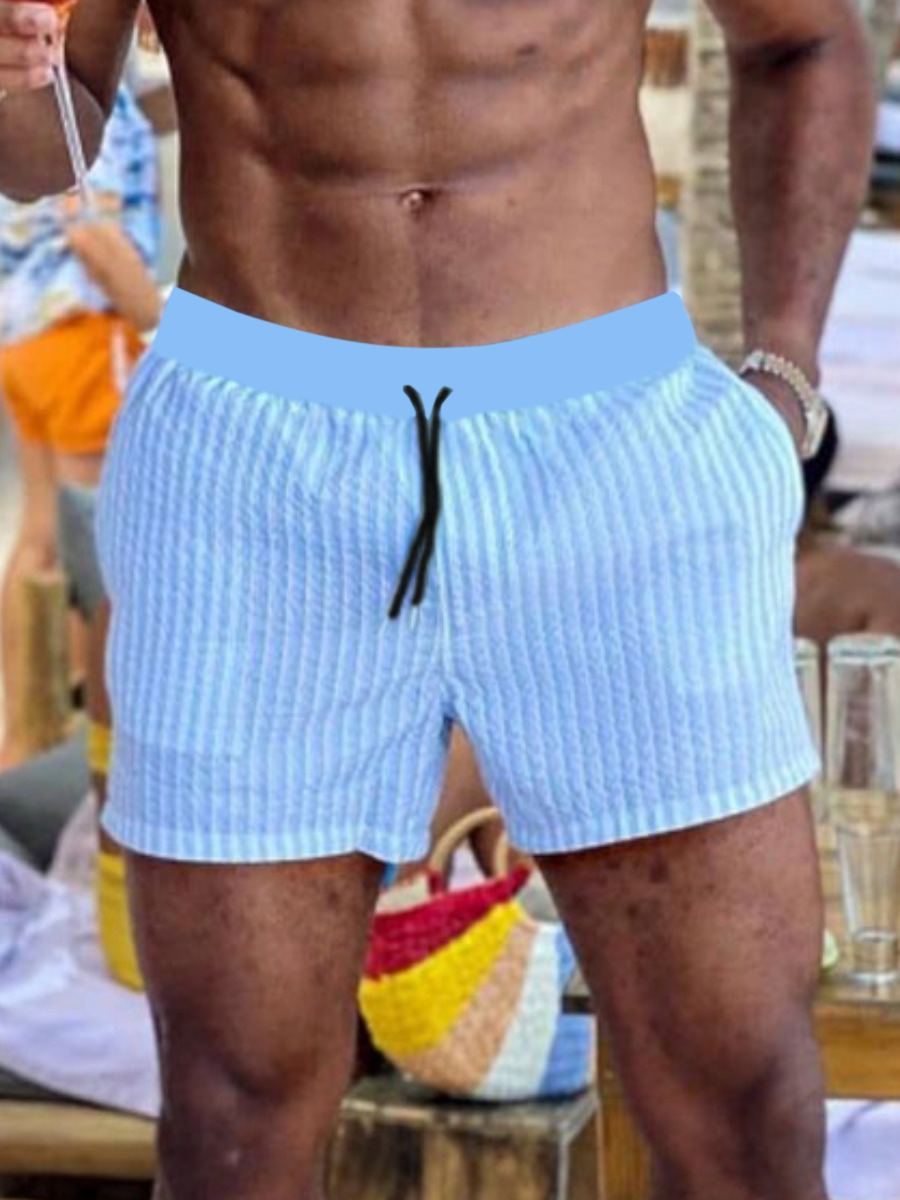 

Lovely Men Boho Striped Drawstring Blue Swimming Trunk