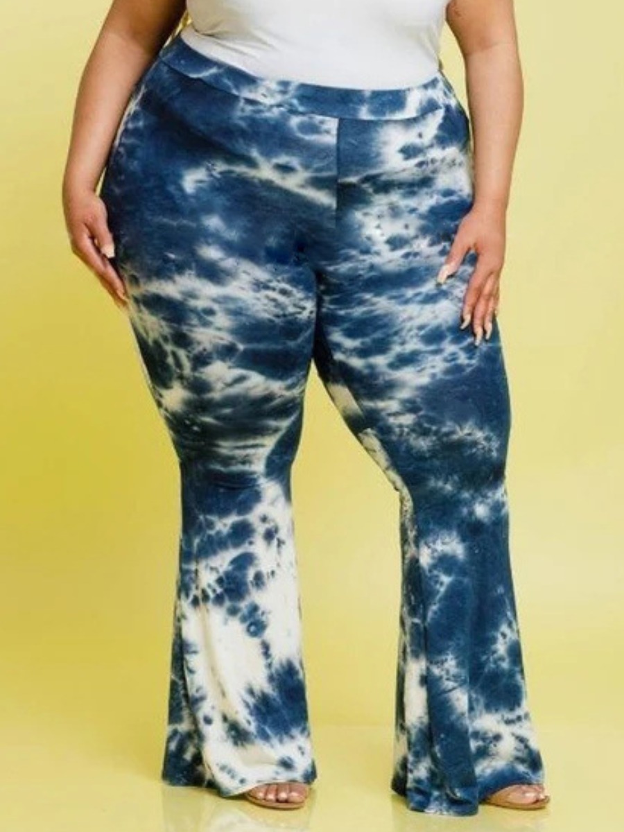 

Lovely Plus Size Casual Tie-dye Flared Deep Blue Pants