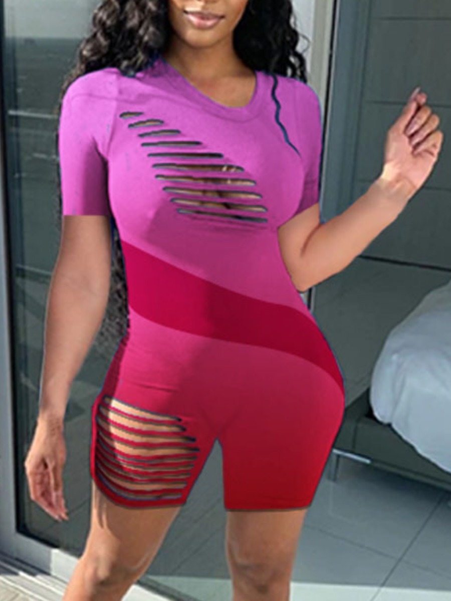 

Lovely Street Gradient Ripped Rose Red One-piece Romper
