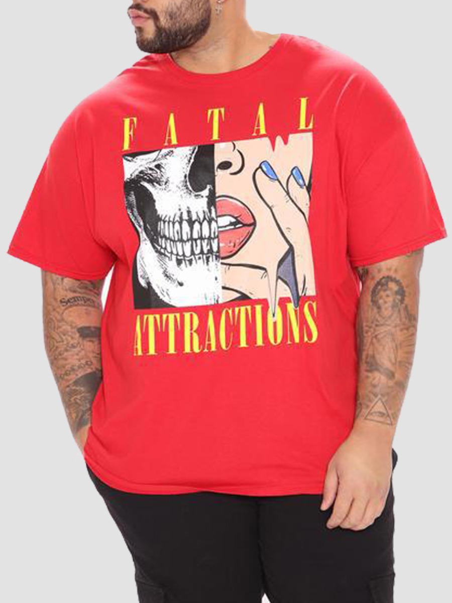 

Lovely Men Casual Round Neck Letter Print Red T-shirt
