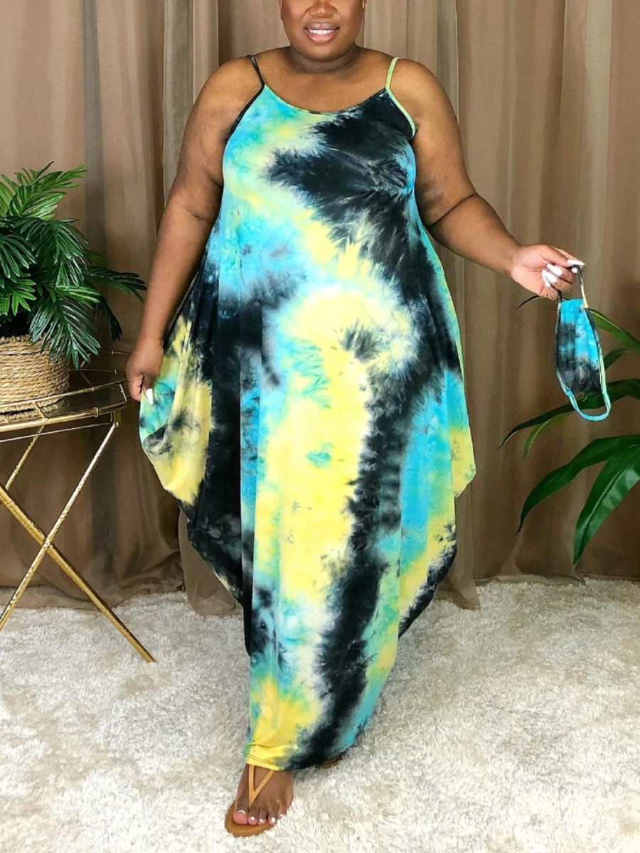 

Lovely Plus Size Casual Tie-dye Loose Black Floor Length Dress (Without Mask)