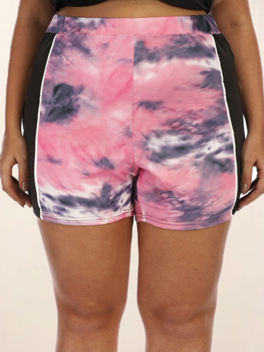 Lovely Plus Size Casual Tie-dye Elastic Pink Shorts